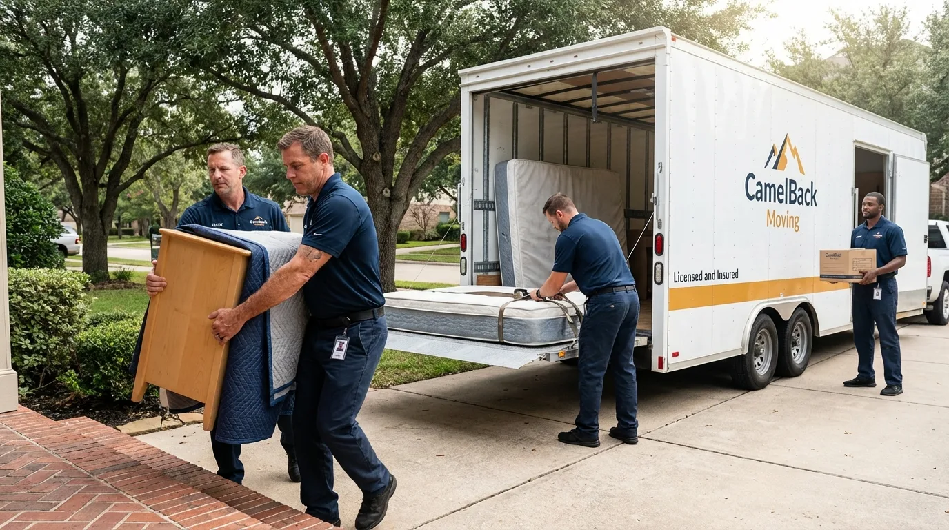 Crew loading residential truck for cross-state move from Old Westbury, NY