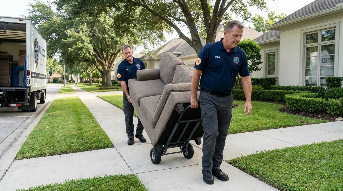 Local residential moving crew loading furniture in Old Westbury, NY